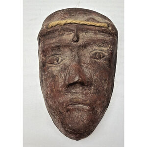 Vintage Columbian Mexican Clay Pottery Face Mask Wall Hanging